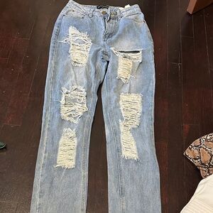 Trendy Distressed Light Blue Boyfriend Jeans